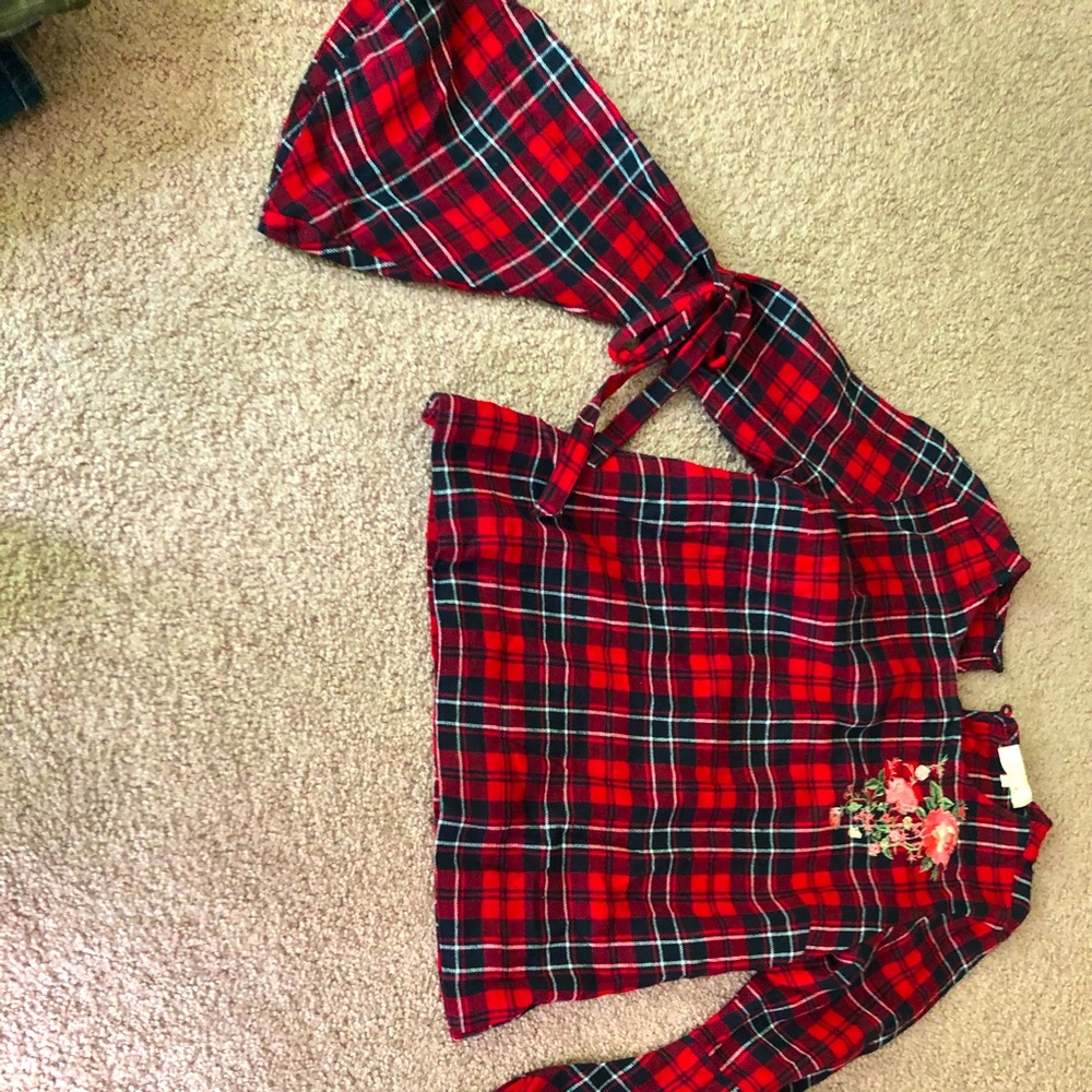 Plaid bell sleeve blouse Small